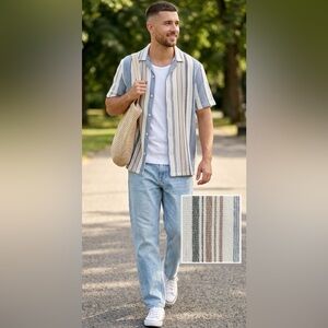 Zara Men's Casual Blue and Brown Striped Shirt: Eligible $3/25 Bundle!